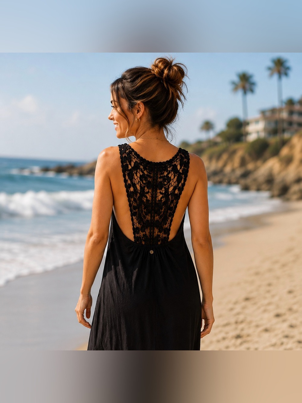 BILLABONG Black Sleeveless Crochet Lace RacerBack Flowy Cover-Up